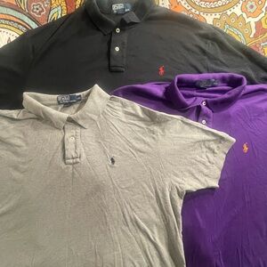 Polo by Ralph Lauren Men's Trio: Black, Gray, and Purple Polos